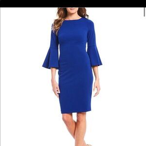 Calvin Klein 3/4 Sleeve Boat Neck Dress BURGUNDY color